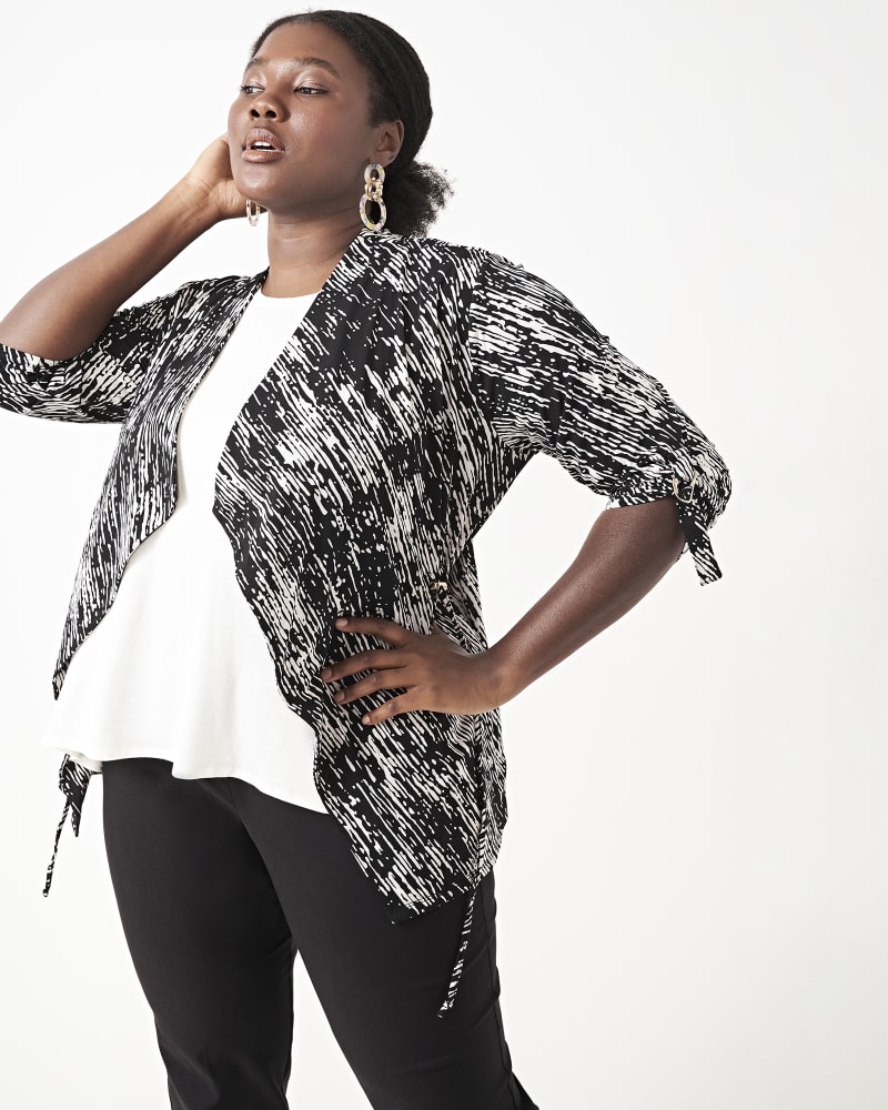 Front of plus size Nancy Printed Open-Front Cardigan by Belldini Black Label | Dia&Co | dia_product_style_image_id:160947